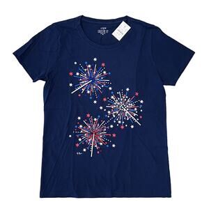 NWT J. Crew Navy W/Sequin Sparkler 4th of July Graphic Tee - SIZE MEDIUM